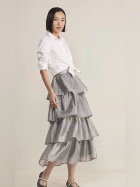 Vineyard Vines Tiered Ruffle Maxi Skirt in metallic checkered size XXS